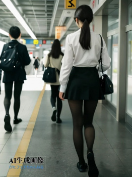 【街撮り】黒タイツ女子や黒パンスト女子を屋外でこっそり撮影した盗撮風画像 part2【AI画像】の画像