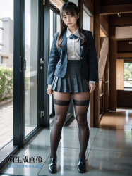 【黒ストJK】黒パンストや黒タイツを履いた女子校生の三次風画像 part4【AI画像】の画像