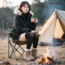 【女子キャンプ】アウトドアでのんびり過ごしてるキャンプ女子さんの三次風画像 part1 黒ニーハイ編【AI画像】の画像