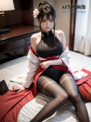 【黒スト】紅白色で巫女感ある和服に黒パンストや黒タイツがよく似合う和装女子の三次風画像 part2【AI画像】の画像