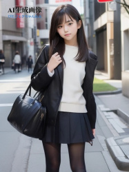 【黒スト】街で見かけた可愛い黒タイツ女子を撮らせてもらった三次風街撮り画像 part1【AI画像】の画像