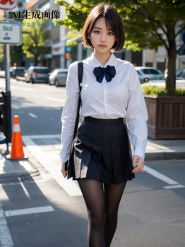 【黒ストJK】街行くカワイイ黒タイツ女子校生ちゃんを撮らせてもらいましたー♪的な三次風街撮り画像 part7 歩行JK編【AI画像】の画像