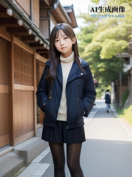 【黒スト】街で見かけた可愛い黒タイツ女子を撮らせてもらった三次風街撮り画像 part2【AI画像】の画像