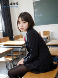 【黒ストJK】学校の教室で撮影された黒タイツ女子校生ちゃんの三次風画像 part2【AI画像】の画像