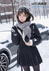 【黒ストJK】雪の街を登下校する女子校生ちゃんは黒タイツで防寒できてえらい三次風街撮り画像 part2【AI画像】の画像
