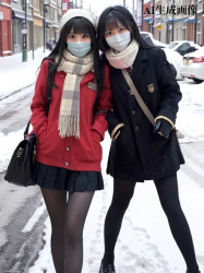 【黒ストJK】雪の街を登下校する女子校生ちゃんは黒タイツで防寒できてえらい三次風街撮り画像 part3【AI画像】の画像