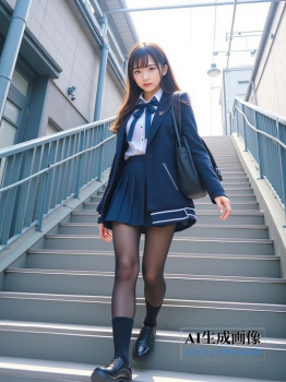 【カバコJK】黒タイツや黒パンストを履いた上からソックスを重ね履きしてる女子校生の三次風画像【AI画像】の画像