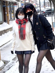 【黒ストJK】雪の街を登下校する女子校生ちゃんは黒タイツで防寒できてえらい三次風街撮り画像 part5【AI画像】の画像