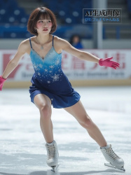 【スケート】氷上で練習中競技中のフィギュアスケート女子が美しい三次風画像【AI画像】の画像