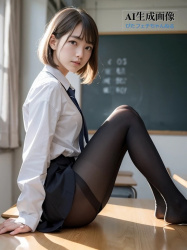 【黒ストJK】学校の教室で撮影された黒タイツ女子校生ちゃんの三次風画像 part5【AI画像】の画像
