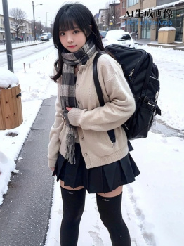 【黒ニーソ】黒ストッキングや黒ニーハイを履いて雪の街を登下校する女子校生の三次風街撮り画像 part1【AI画像】の画像