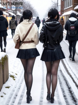 【黒ストJK】雪の街を登下校する黒タイツ女子校生をこっそり街撮りした三次盗撮風画像 part2【AI画像】の画像