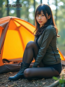 【女子キャンプ】アウトドアでのんびり過ごしてるキャンプ女子さんの三次風画像 part2 黒タイツ女子編【AI画像】の画像