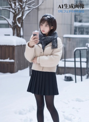 【黒ストJK】雪の街を登下校する女子校生ちゃんは黒タイツで防寒できてえらい三次風街撮り画像 part7【AI画像】の画像