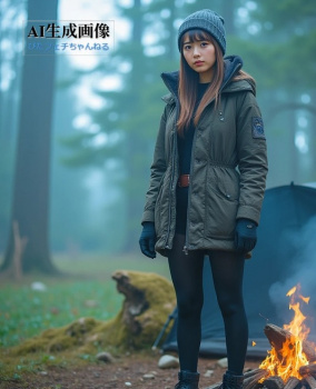 【女子キャンプ】アウトドアでのんびり過ごしてるキャンプ女子さんの三次風画像 part3 黒タイツ女子編【AI画像】の画像