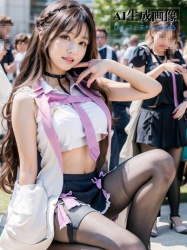 【 博衣こより？】黒ストこよちゃんのコスプレをしてるレイヤーさんを生成してたら少しアレンジが加わってしまった三次風画像【AI画像】の画像