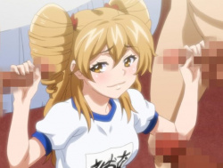 〖エロアニメ〗美少女はチンポを両手に握ってシコシコご奉仕の画像