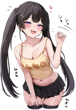 「ヌいてあげよっか？」手を上下に動かして手コキの振りをする女の子の二次エロ画像の画像