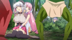 【エロアニメ】（色々突っ込みどころあるけどww）レズ行為中にゴブリンの群れにいつの間にか囲まれてた見習い錬精術士とヤリチン美少年、ヤってる場合じゃない！の画像