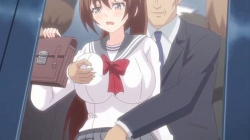 【エロアニメ】通学ラッシュの電車内でストッキング越しに乳首と秘部を執拗に擦られ声も出せず絶頂する変身ヒロインの屈辱通勤。の画像