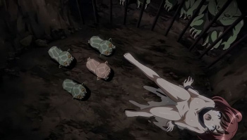 【エロアニメ】変異種ゴブリンに子宮を蹂躙され処女を失った魔女は屈辱の果てにやがて異種を宿す聖なる母胎へとその身を変貌させていく。の画像