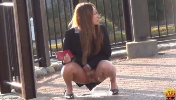ミニスカOLの「聖水の滝」を隠し撮り。野外だったためパンツも脱がずにジョッボジョボwwの画像