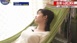 田中瞳アナ 胸元ゆるゆるチラリ＆ハンモック寝おっぱいセクシー画像の画像