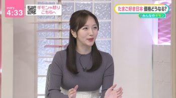 巨胸フリーアナさん、たわわなニットパイがはち切れそうの画像