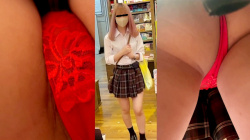 [erotica2153]食い込み直しでパイパンマ●コ丸見えになるフロントメッシュの赤Tバックを撮られちゃう美人なJKの画像