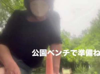 人気のない公園のベンチにディルド立ててアナルにズボズボアナニーする女装男子！の画像