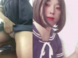 ディルドフェラチオしながら手コキオナニーで射精！精液垂れ流すJK制服女装子男の娘の画像