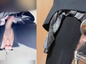 立ちバックでセックスマシンのディルドでアナルを犯されながら手コキオナニーで射精するJK制服女装子男の娘の画像