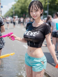【AIイラストまとめ】水かけ祭りではしゃぎすぎたお姉さんの画像