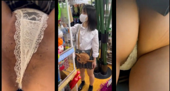 マスク少女が100均で買い物中悩んでるところを前後からTバックパンティを盗撮の画像