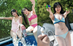 SKE48 伊藤実希 岡本彩夏 ずぶ濡れ 水着グラビアの画像
