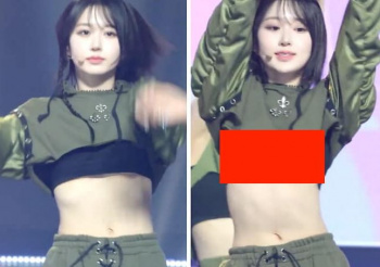 【エロ画像】「NMIXX」リーダー「ヘウォン」K-POPライブ中 腕を上げた瞬間におっぱいが見えてしまうｗｗｗｗの画像
