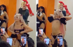【エロ画像】白人美女レイヤーが調子に乗りすぎて…まさかの ”先端露出” でSNS炎上の画像