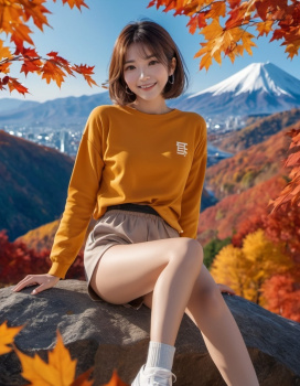 SDXL 秋の装いミニスカ足フェチお姉さん画像の画像