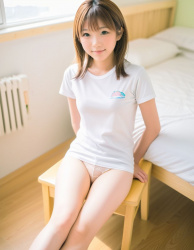 自分の部屋でTシャツとパンツだけの画像