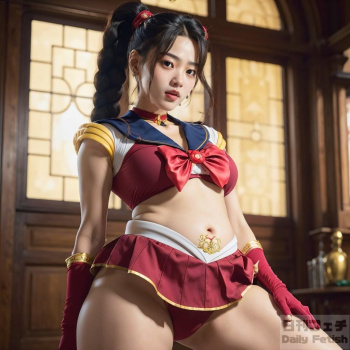 「セクシーなセーラー戦士が魅せる禁断の魔法!激しく揺れる微細なミニスカートと赤いチョーカーが魅せる魅惑の誘惑」の画像