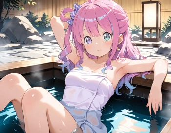 [2次AI動画] 温泉でゆっくりする姫森ルーナ！の画像