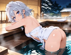 [2次AI動画] 温泉でゆっくりする十六夜咲夜！の画像