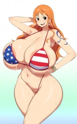 バカみたいな爆乳のナミがビキニから乳首だけハミださせてる激エロ水着wwさらに自慢のパイズリで搾り取るww【ワンピース エロ画像 水着】の画像
