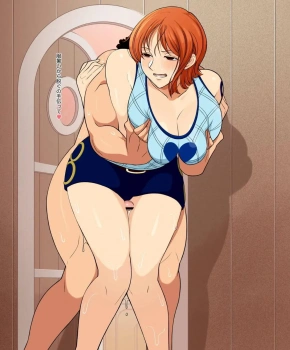 ナミ｢いぃ…♥めちゃめちゃに揉みしだいて♥｣ウソップに服を脱がせてと誘惑するナミが素股でイカせるも我慢できず本気の生ハメセックスww【ワンピース エロマンガ 素股】の画像