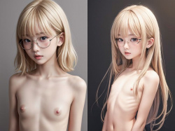 色白でおっぱいが小さなメガネをかけた金髪貧乳白ギャル女神(女子)のAIエロ画像(その1)の画像