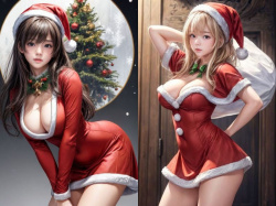 Xmasなので実写・リアル系のクリスマスコスプレ胸の谷間AIエロ画像(その1)の画像