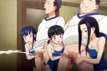 貧乳スク水クラスメイトの手コキが気持ち良すぎて大量射精!嫌がりながらもノリノリな女子?の画像