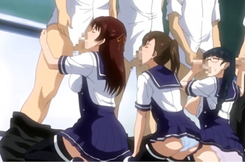 教室で男子の反り勃つチンポをグポグポ咥える女子…幼い口内にどっぷり射精された精子をゴックンする健気娘?の画像