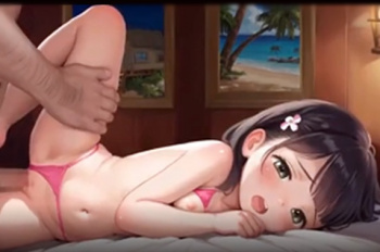 ぷっくり乳首がカワイイ幼いロリっ娘の卑猥な水着をズラして極太を挿入！奥までズンっと突き上げる背徳姦?の画像