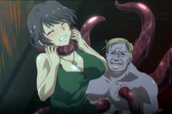 服の隙間から入り込み秘部を激しいく責め立てる触手…穴と言う穴から侵入し体内で大量に射精！犯される美女?の画像